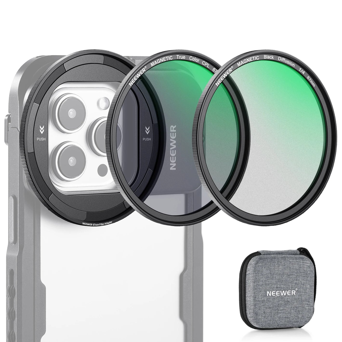 NEEWER 67mm Magnetic Lens Filter Kit with Snap On Magnetic Filter Adapter Ring Only for NEEWER iPhone 15 Pro Cage PA023