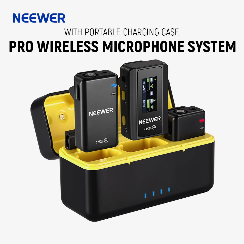 NEEWER CM28 Professional Wireless Lavalier Microphone for Camera/PC/Compatible with iPhone Android, Noise Canceling,4GB Storage