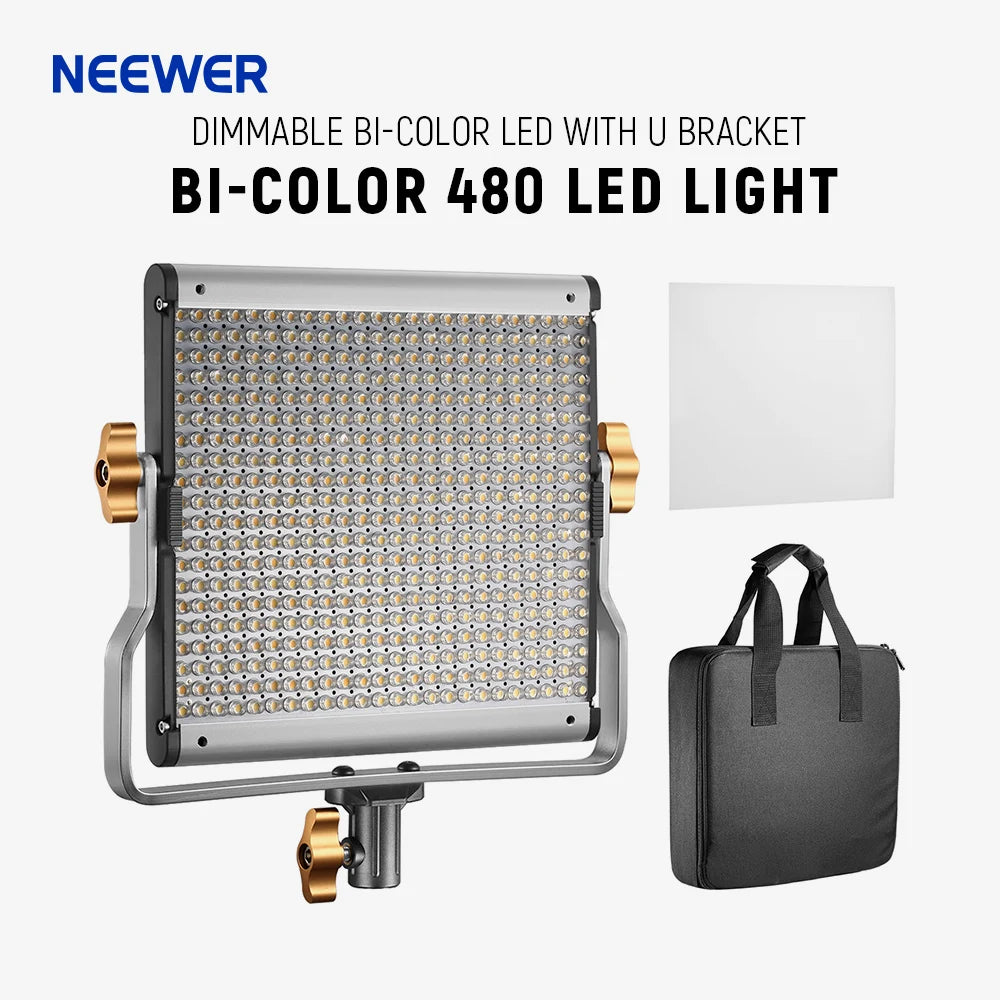 Neewer Dimmable Bi-color 480 LED Video Light with U Bracket  for YouTube Outdoor Video Photography