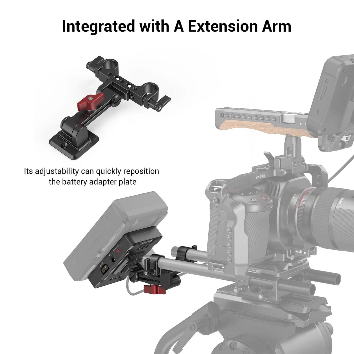 SmallRig V Mount Battery Adapter Plate, Power Supply Splitter with 15 mm Rod Clamp and Adjustable Arm, for Sony for Canon