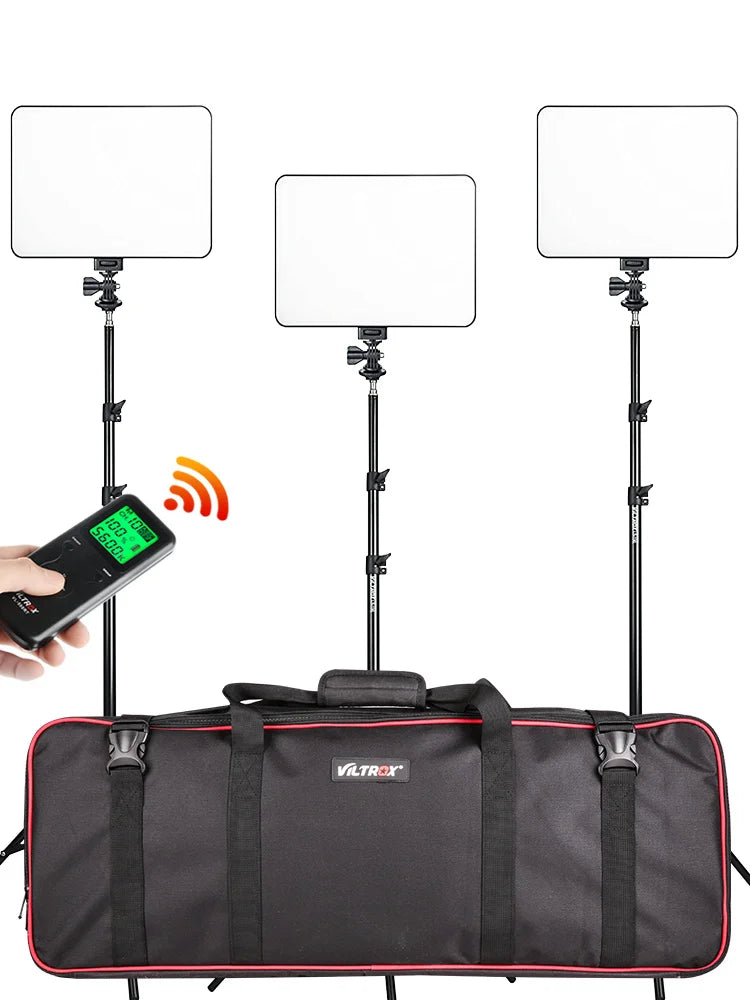 VILROX 30W VL-200T Bi-color Dimmable Wireless remote LED Video Light Panel Lighting Kit+75" Light Stand for studio shooting