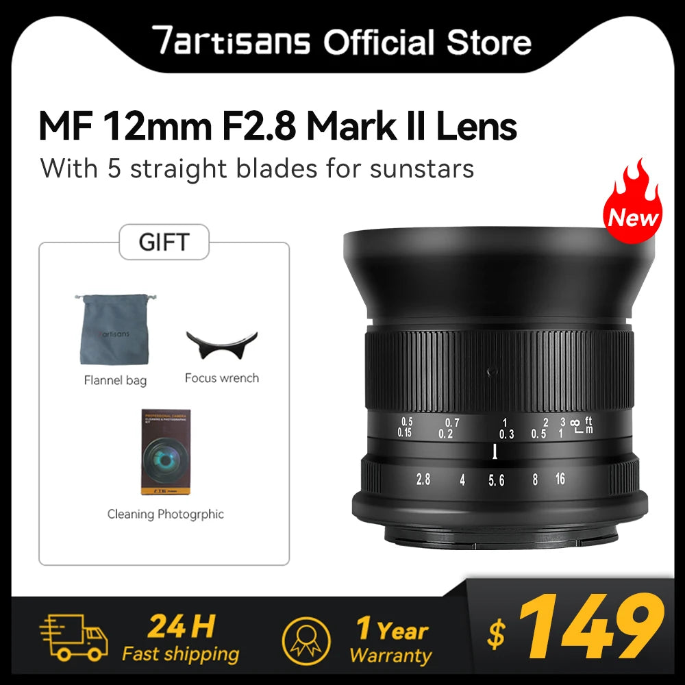 7artisans 12mm F2.8 Mark II MF APS-C Ultra Wide Angle Prime Lens For Sony E ZVE10 Fuji XF Canon EOS-M Canon RF Nikon Z Micro 4/3