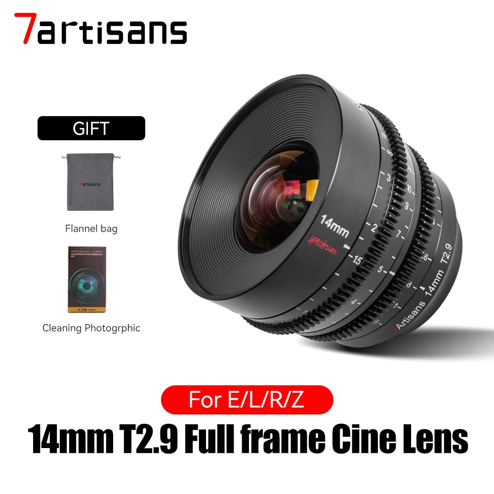 7artisans 14mm T2.9 Full Frame 114°Ultra-Wide-Angle MF Spectrum Cine Lens For Sony FE A7C Nikon Z Leica SL SIGMA FP Canon RF R5