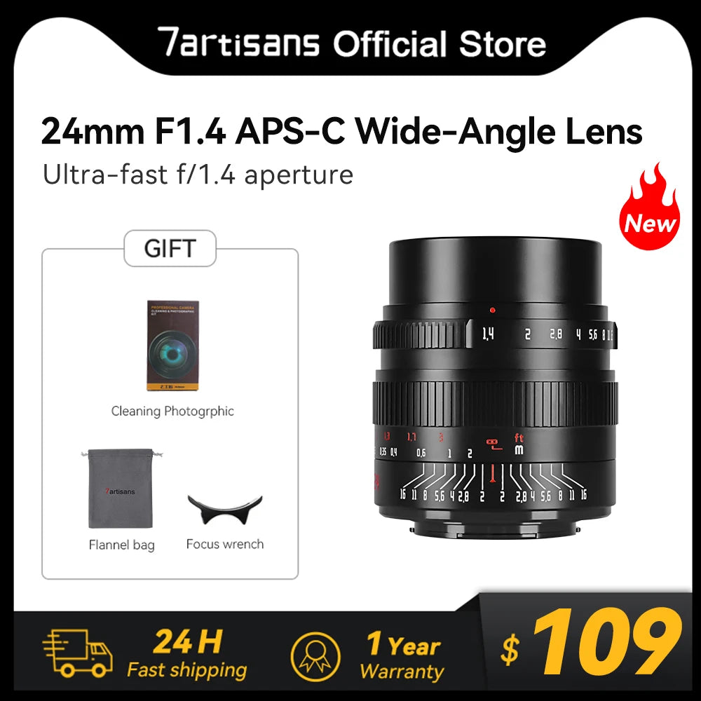 7artisans 24mm F1.4 APS-C Manual Large Aperture Prime Lens For Sony E ZVE10 Canon EOS-M Canon RF FUJIFX Micro 4/3 Nikon Z Z50