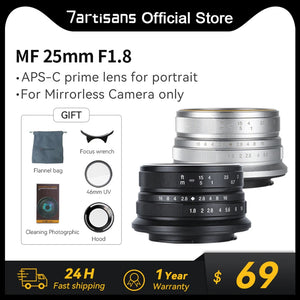 7artisans 25mm F1.8 APS-C Large Aperture Manual Prime Lens For Sony E ZEV10 A6400 Fujifx X-T1 X-T4 Canon EOS-M M50 Micro 4/3 GH1