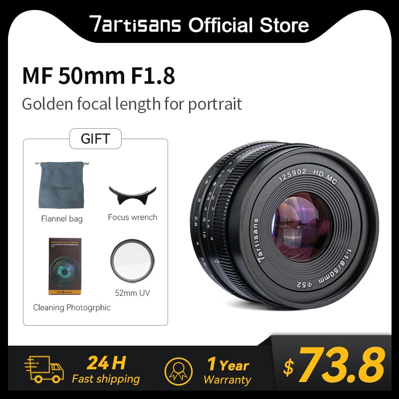 7artisans 50mm F1.8 APS-C Large Aperture Portrait Prime Lens For Canon EOS-M M50II Sony E A6000 Fujifx X-T4 X-A10 XT30 Micro 4/3