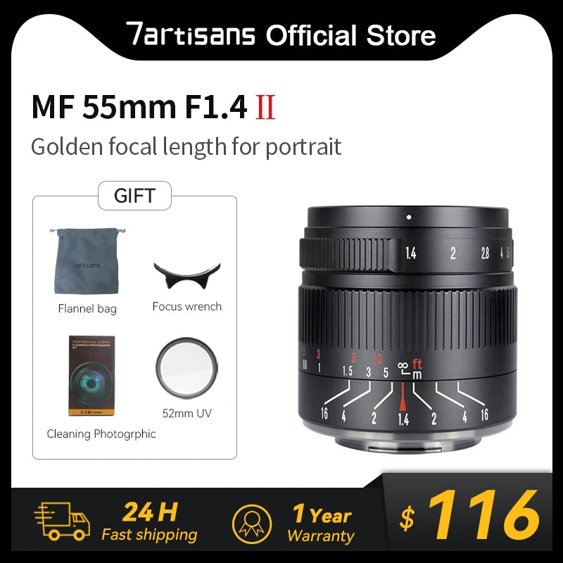 7artisans 55mm F1.4 II APS-C Manual Large Aperture Prime Lens For Sony E A6600 Canon EF-M M50 Canon RF Fuji XF Micro 4/3 Nikon Z