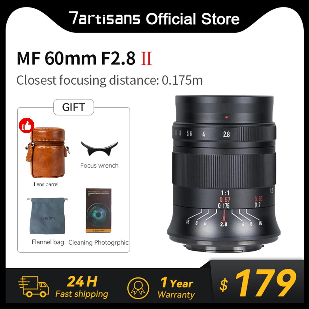 7artisans 60mm F2.8 Mark II APS-C Macro Lens For Sony E ZVE10 Nikon Z Z6II Fuji XF Canon EF-M M50 Canon RF R6 M4/3 Leica T TL SL