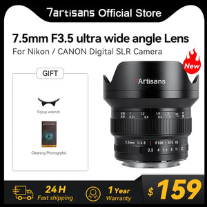 7artisans 7.5mm F3.5 Manual Focus APS-C 205° Ultra Wide-Angle Fisheye Lens For Canon EOS Rebel T7 Nikon F D750 D90 DSLR Cameras