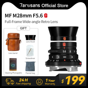 7artisans M28mm F5.6 Manual Focus Full Frame Lens with Lens Hood for Leica M Mount Mirrorless Camera M2 M3 M4 M5 M6 M8 M9 M9P