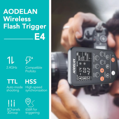 AODELAN E4 TTL Wireless Flash Trigger for Profoto A1, A1X, B2, B10, B1X, D1, D2, Pro-10; Replaces Profoto Air TTL Remote