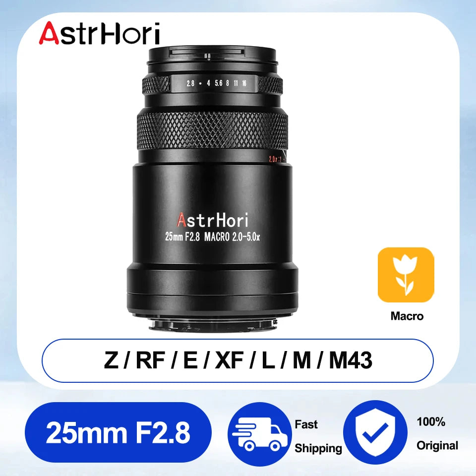 AstrHori 25mm F2.8 Macro 2X-5X Full Frame Manual Focus Lens for Insect Specimen Flower Shooting