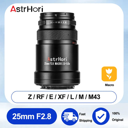 AstrHori 25mm F2.8 Macro 2X-5X Full Frame Manual Focus Lens for Insect Specimen Flower Shooting