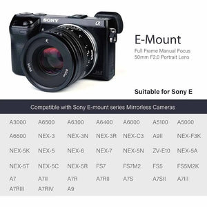 AstrHori 50mm F2.0 Large Aperture Full Frame Manual Prime Lens for Sony E Nikon Z Fuji X L Eos R Eos M M43