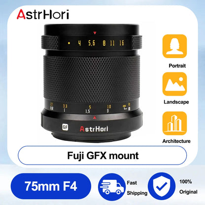 AstrHori 75mm F4 Manual Portrait Medium Format Lens for Fuji Fujifilm GFX100 GFX100S GFX50S GFX50R Cameras