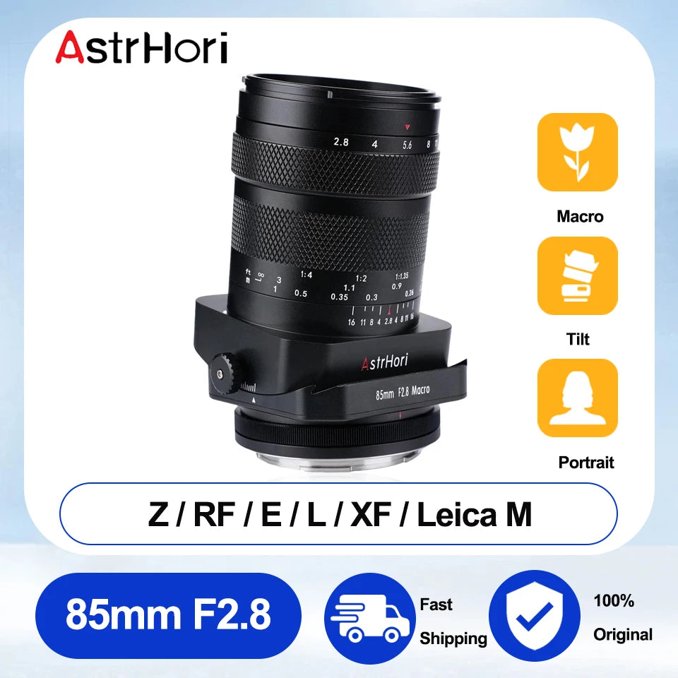 AstrHori 85mm F2.8 Full Frame Macro Tilt-Shift Manual Focus Prime Lens for Nikon Z Canon RF Fuji XF  Sony E L-Mount Cameras