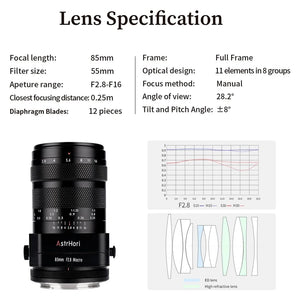 AstrHori 85mm F2.8 Full Frame Macro Tilt-Shift Manual Focus Prime Lens for Nikon Z Canon RF Fuji XF  Sony E L-Mount Cameras