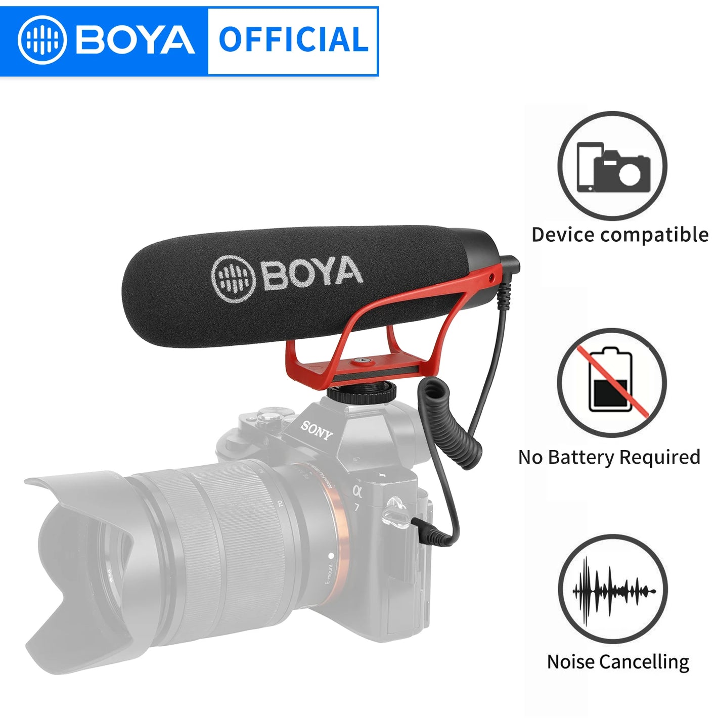 BOYA BY-BM2021 R Super-Cardioid Shotgun Microphone with TRRS & TRS Connectors for IOS Andrioid Smartphone DSLR Camera Camcorder