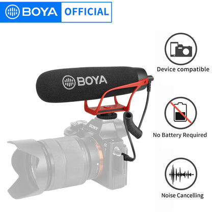 BOYA BY-BM2021 R Super-Cardioid Shotgun Microphone with TRRS & TRS Connectors for IOS Andrioid Smartphone DSLR Camera Camcorder