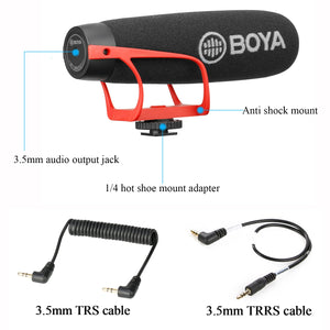 BOYA BY-BM2021 R Super-Cardioid Shotgun Microphone with TRRS & TRS Connectors for IOS Andrioid Smartphone DSLR Camera Camcorder