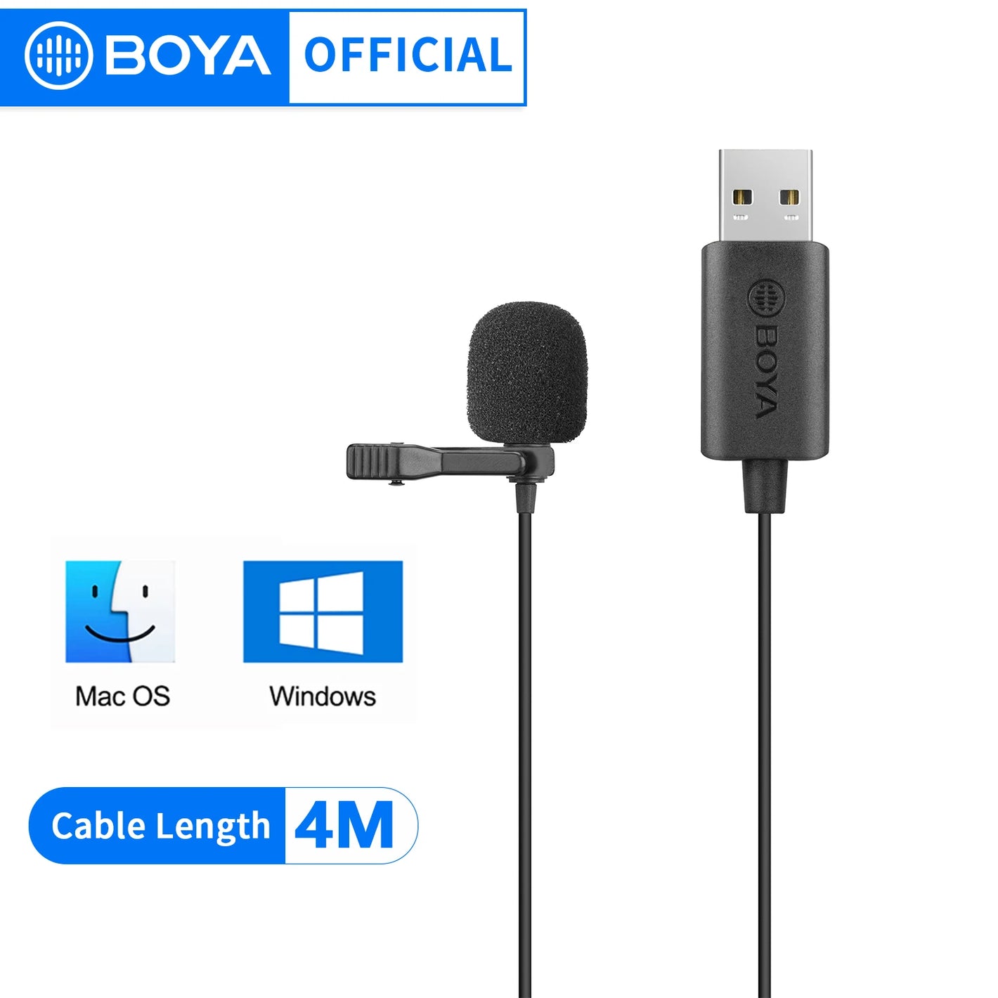 BOYA BY-LM40 USB Lavalier Microphone 4m Cable Plug-and-Play Microphone for Vlogging Live Designed for  PC Windows Mac Computers