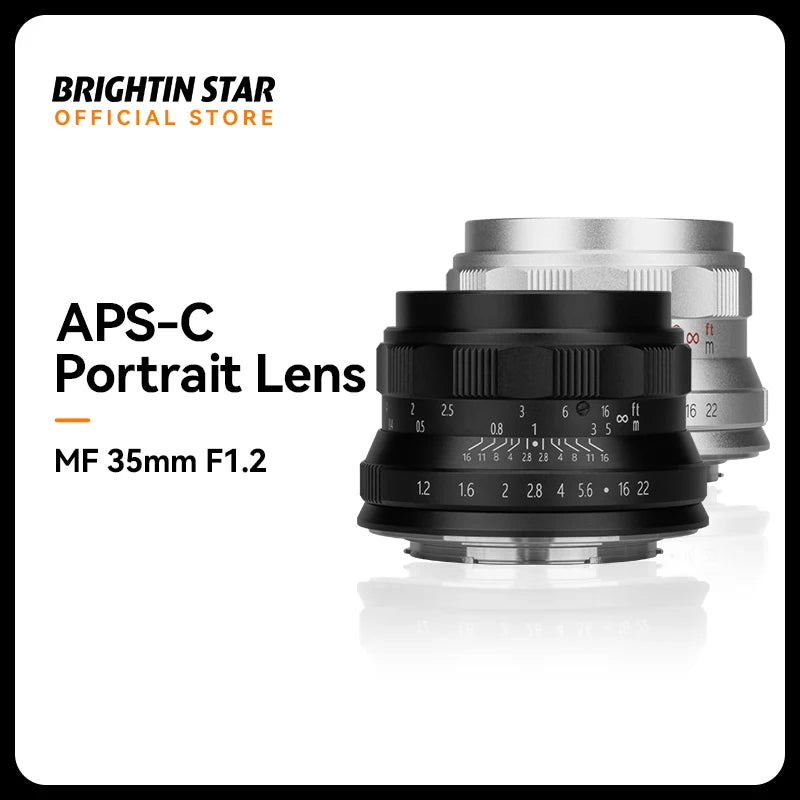 Brightin Star 35mm F1.2 MF APS-C Manual Focus Prime Lens For Sony E Canon RF Nikon Z M4/3 Mount