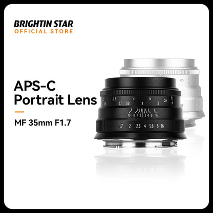 Brightin Star 35mm F1.7 Wide Angle Large Aperture APS-C MF Mirrorless Camera Lens For Sony Canon Nikon Panasonic