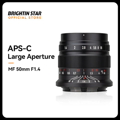 Brightin Star 50mm F1.4 Big Aperture APS-C MF DSLR Mirrorle Camera Lens For Sony E Canon EF-M Mount