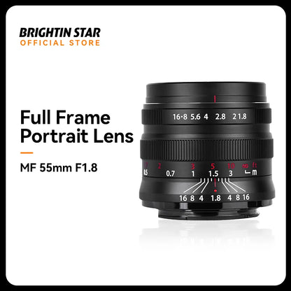 Brightin Star 55mm F1.8 Full Frame Large Aperture MF Mirrorless Camera Lens For Canon RF Sony Nikon