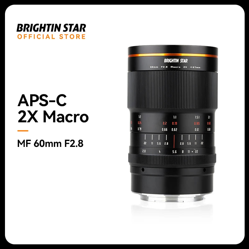 Brightin Star 60mm F2.8 II 2X Macro Magnification MF Mirrorless Camera Lens for Sony Canon Nikon Fuji M43ZV-E10 FX30