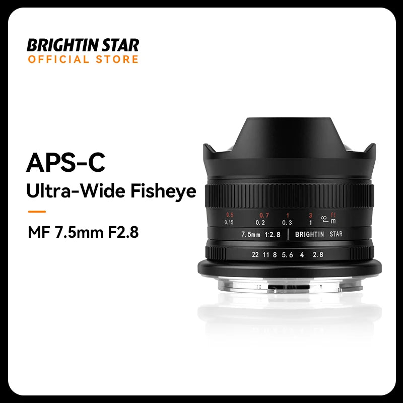 Brightin Star 7.5mm F2.8 APS-C Fisheye Large Aperture MF Mirrorless Camera Lens for SONY FUJIFILM Canon