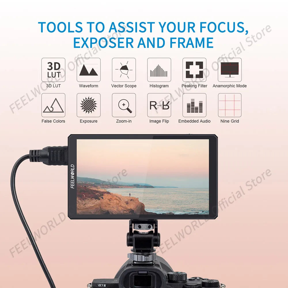 FEELWORLD CUT6S 6-inch Touch Screen Monitor Recorder FHD IPS 4K HDMI 3G-SDI  3D LUT HDR with Waveform for Gimbal Rig Youtube