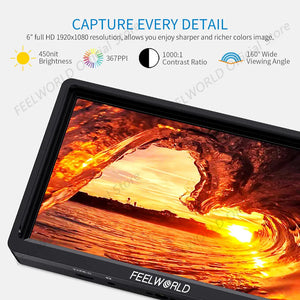 FEELWORLD FW568S 6 Inch On-camera Monitor FHD IPS  F970 External Power Wheel Button Operation New UI Menu Load Custom 3D LUTs