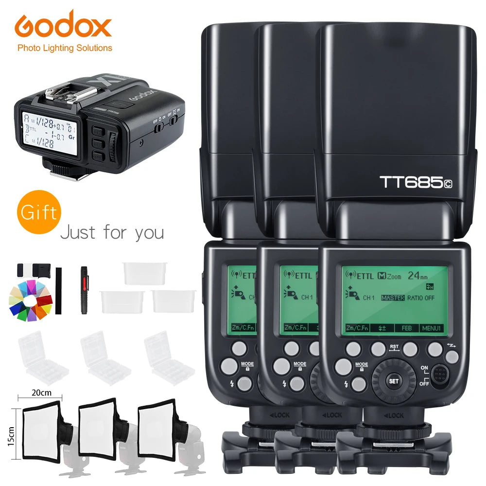 Godox 3X TT685C/N/S/F/O Speedlite + X1T Trigger 2.4G Wireless Flash HSS TTL Camera Flash For Canon Nikon Sony Fuji Olympus