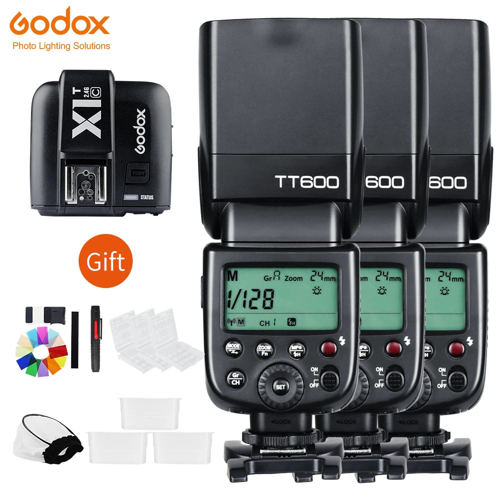 Godox 3x TT600 2.4G Wireless Camera Flashes Speedlites With X1T Transmitter Trigger For Canon Nikon Fujifilm Pentax Olympus