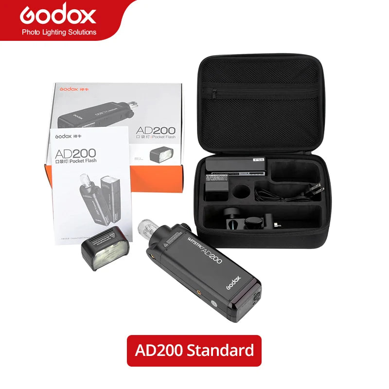 Godox AD200 200Ws 2.4G TTL Flash Strobe 1/8000 HSS Cordless Monolight with 2900mAh Lithimu Battery 500 Full Power Shots