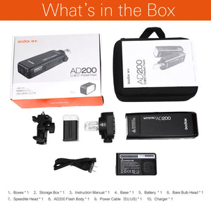 Godox AD200 200Ws 2.4G TTL Flash Strobe 1/8000 HSS Cordless Monolight with 2900mAh Lithimu Battery 500 Full Power Shots