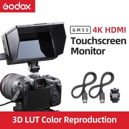 Godox GM55 4K Monitor 5.5 Inch on Camera DSLR 3D LUT Touch Screen IPS FHD 1920x1080 Video 4K HDMI Field Monitor Dslr