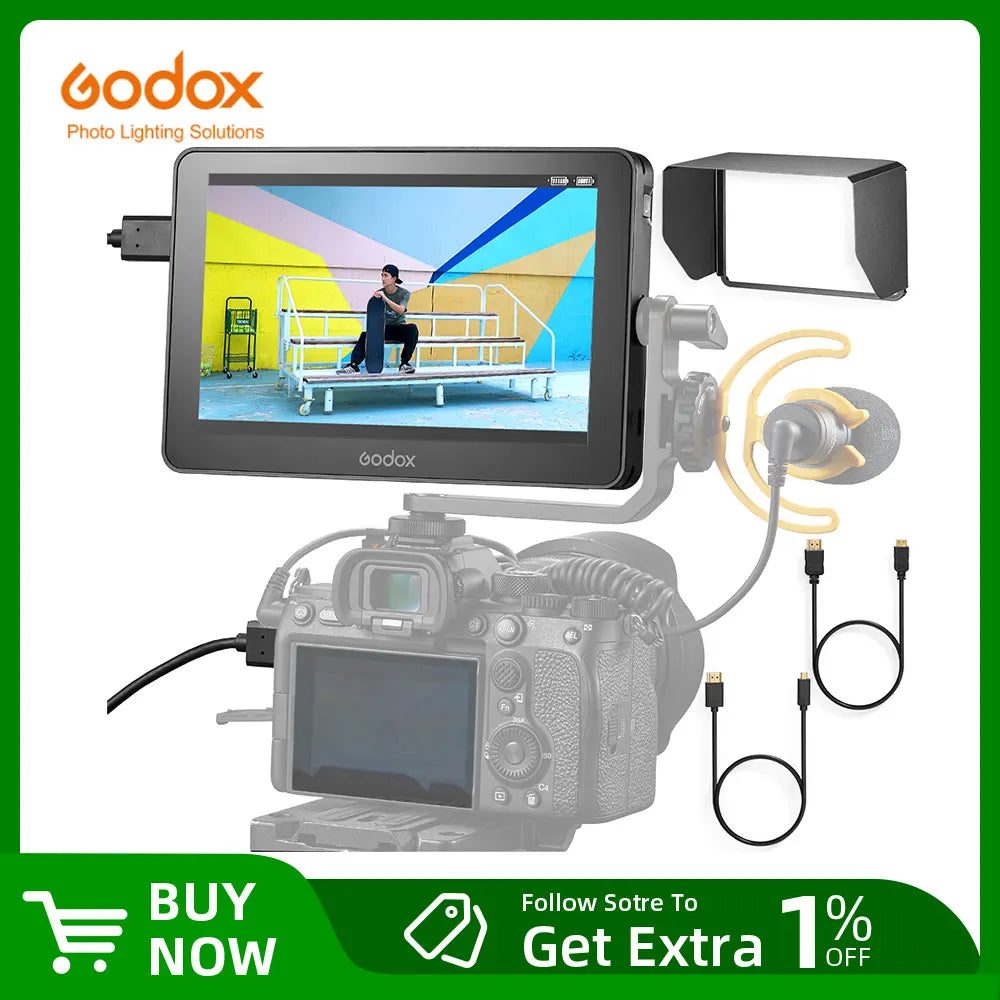 Godox GM7S 4K HDMI 7 inch Ultra Bright Camera DSLR Monitor 3D LUT Touch Screen IPS FHD 1920x1080 Video Live Display