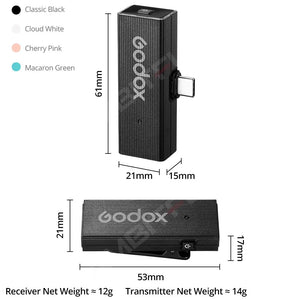 Godox MoveLink Mini LT UC Wireless Microphone 2.4GHz Transmitter Receiver Lavalier Mic for iPhone Type-C Smartphone DSLR Camera