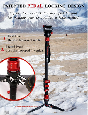 IFOOTAGE Cobra 3 Monopod with Fluid Head, Professional Portable Travel Monopod Kit