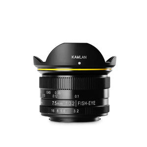 Kamlan 7.5mm F3.2 Large Aperture Wide Angle Fisheye Fixed Focus Mirrorless Camera Lens M43-mount For Olympus APS-C