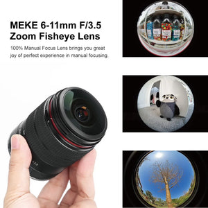 Meike 6-11mm Ultra Wide F3.5 Zoom Fisheye Lens for  Nikon F/Sony E/Fuji X Mount DSLR Cameras