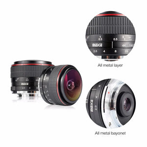 Meike 6.5mm F/2.0 APS-C Manual Focusing Fisheye Lens for Sony E/Canon EF-M/Panasonic Olympus M43/Fujifilm X-Mount Cameras