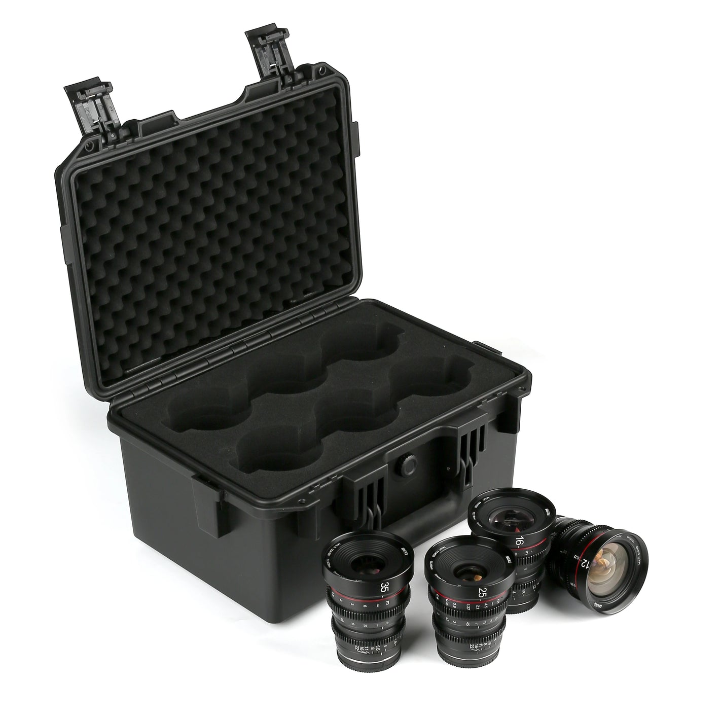 Meike T2.2 Cine lens Kit ( Optional: Any 4 MFT Focal lengths: 8mm 10mm 12mm 16mm 25mm 35mm 50mm 65mm 85mm) with a Cine Lens Case