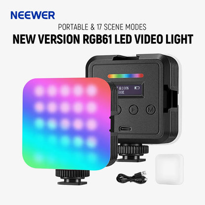 NEEWER Magnetic RGB Video Light, 360° Full Color RGB61 LED Camera Light with 3 Cold Shoe Mounts/CRI 97+/20 Scene Modes