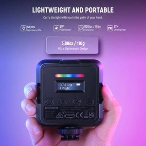 NEEWER RGB62 Magnetic RGB Video Light with APP Control, 2 Pack 360° Full Color LED Camera Light with 3 Cold Shoes CRI97+
