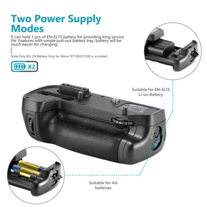 Neewer Vertical Battery Grip Replacement for MB-D15 Works with EN-EL15 Battery/6Pcs AA Battery for Nikon D7100/D7200 DSLR Camera