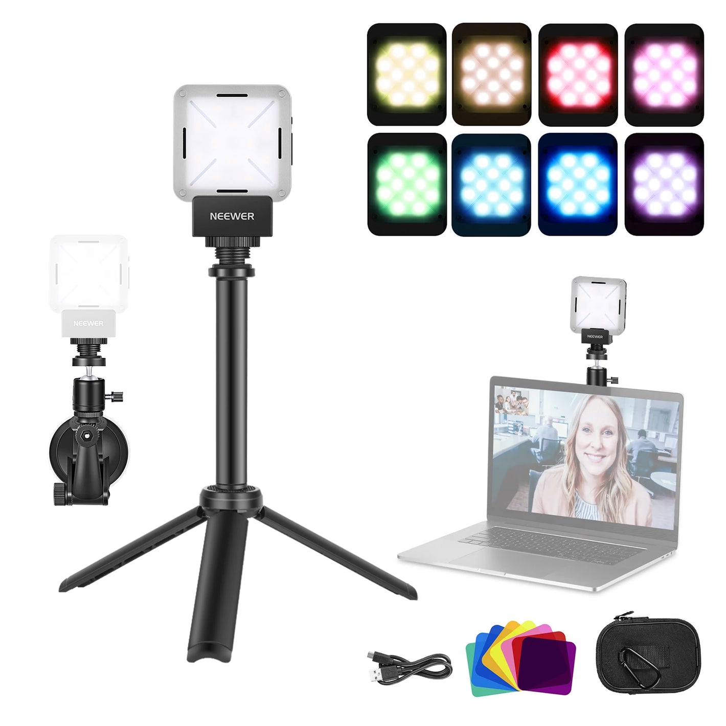 Neewer Video Conference Lighting Kit for Computer Video Conferencing, MacBook Laptop Lamp for Self Broadcast/Live Streaming