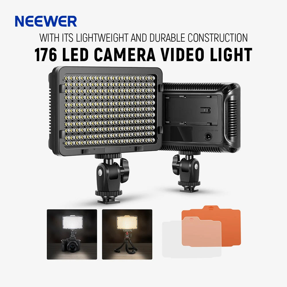 Neewer on Camera Video Light Photo Dimmable 176 LED Panel with 1/4" Thread for Canon, Nikon, Sony and Other DSLR Cameras